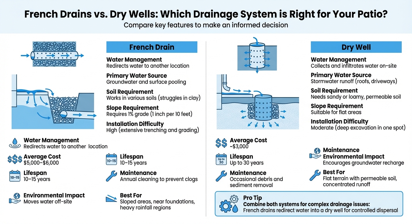 French Drains vs Dry Wells Comparison Chart for Patio Drainage