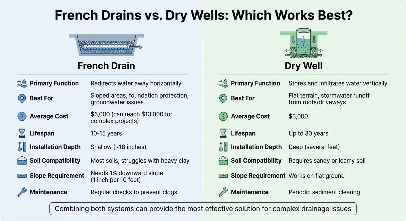 French Drains vs Dry Wells: Cost, Lifespan, and Performance Comparison