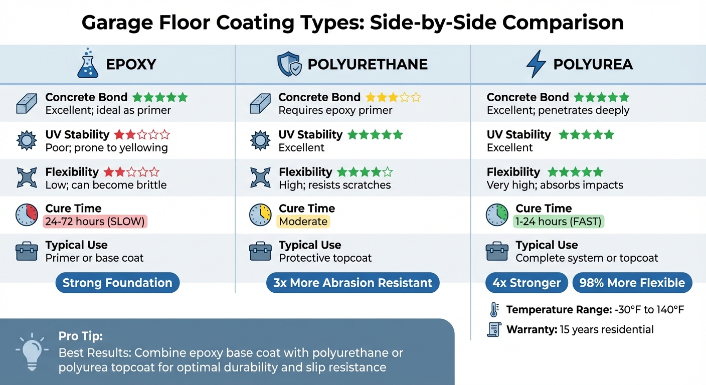 Garage Floor Coating Types Comparison: Epoxy vs Polyurethane vs Polyurea