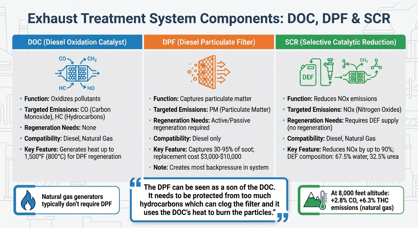 Exhaust Treatment System Components Comparison: DOC, DPF, and SCR