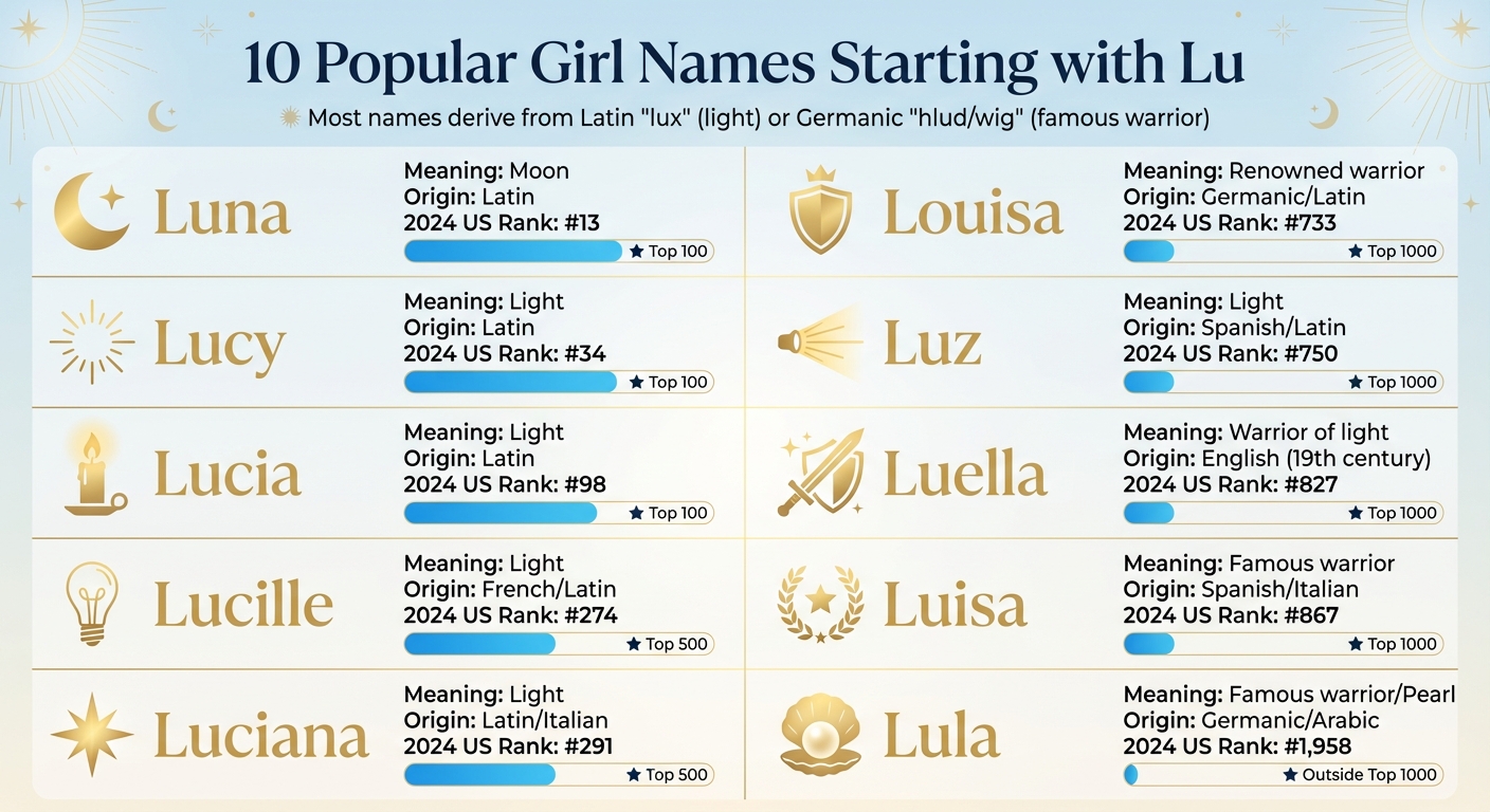 Top 10 Girl Names Starting with Lu: Popularity Rankings and Meanings