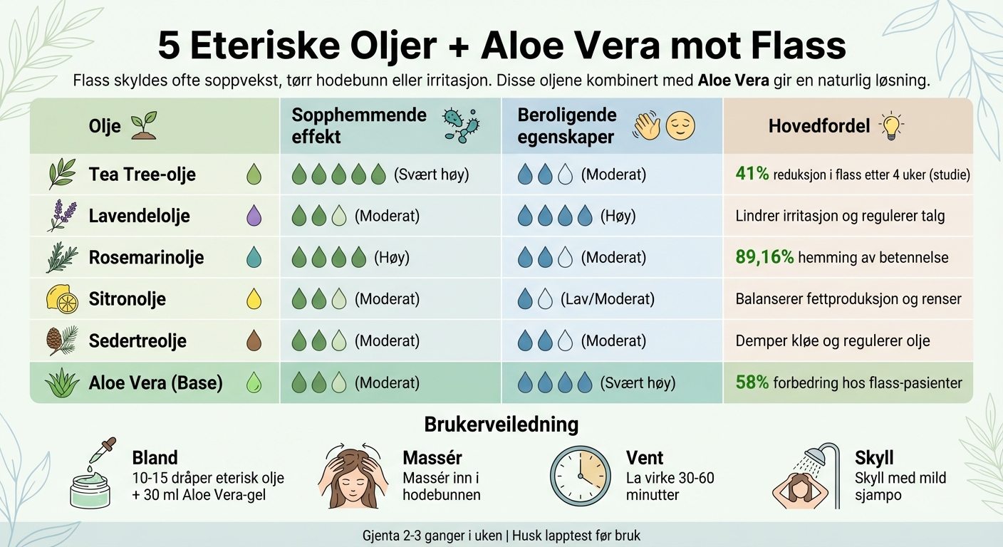 5 eteriske oljer mot flass: Egenskaper og effekt sammenlignet med Aloe Vera
