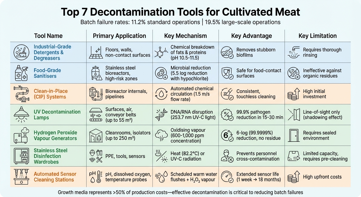 Comparison of 7 Decontamination Tools for Cultivated Meat Production