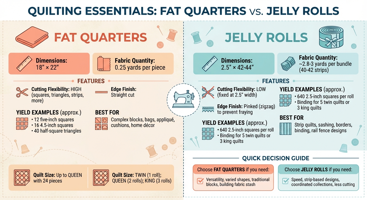 Fat Quarters vs Jelly Rolls Comparison Chart for Quilters