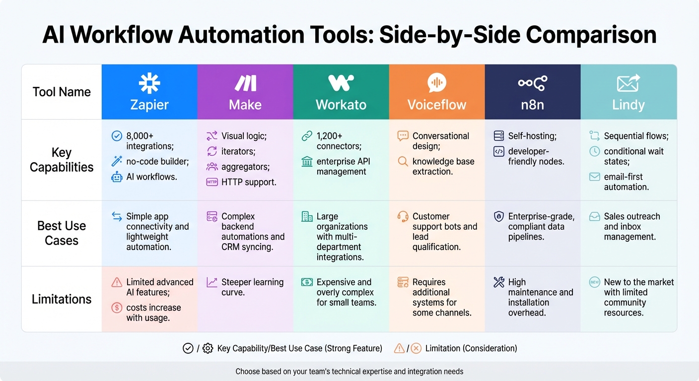 AI Workflow Automation Tools Comparison: Features, Use Cases, and Limitations