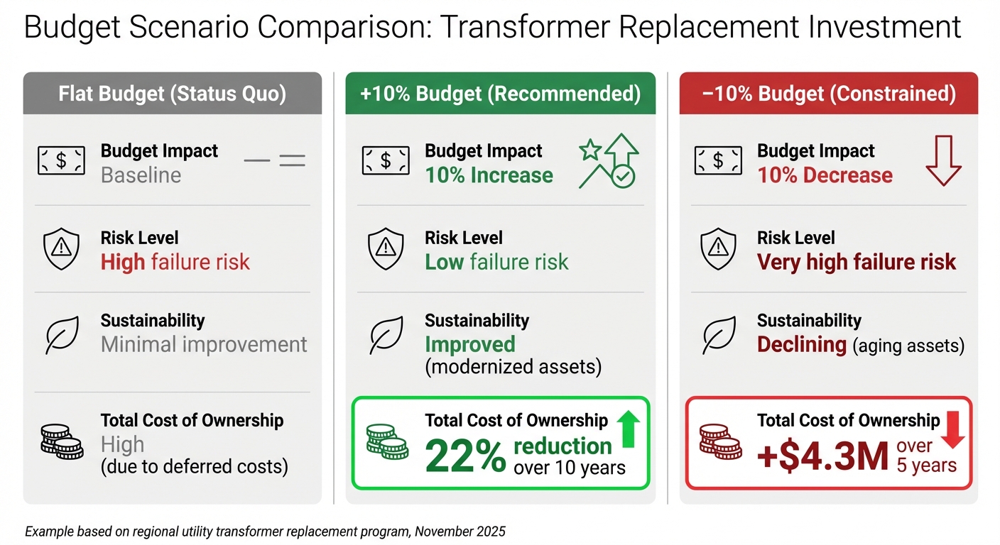 Asset Investment Budget Scenarios: Cost and Risk Comparison