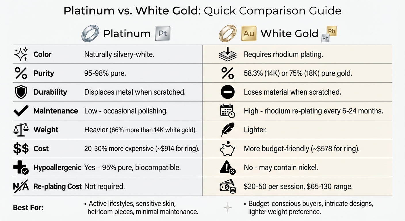 Platinum vs White Gold Jewelry Comparison Chart