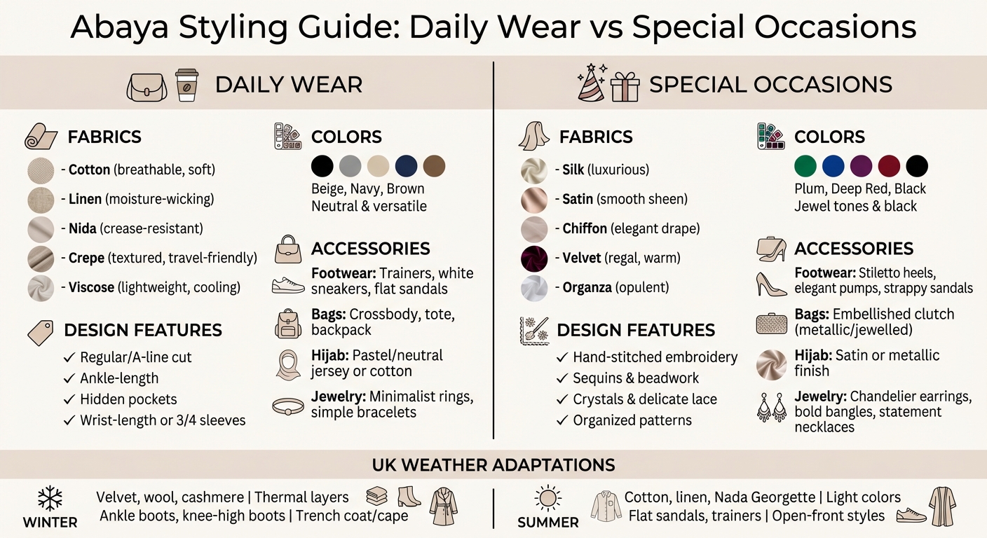 Abaya Styling Guide: Daily Wear vs Special Occasions Comparison Chart