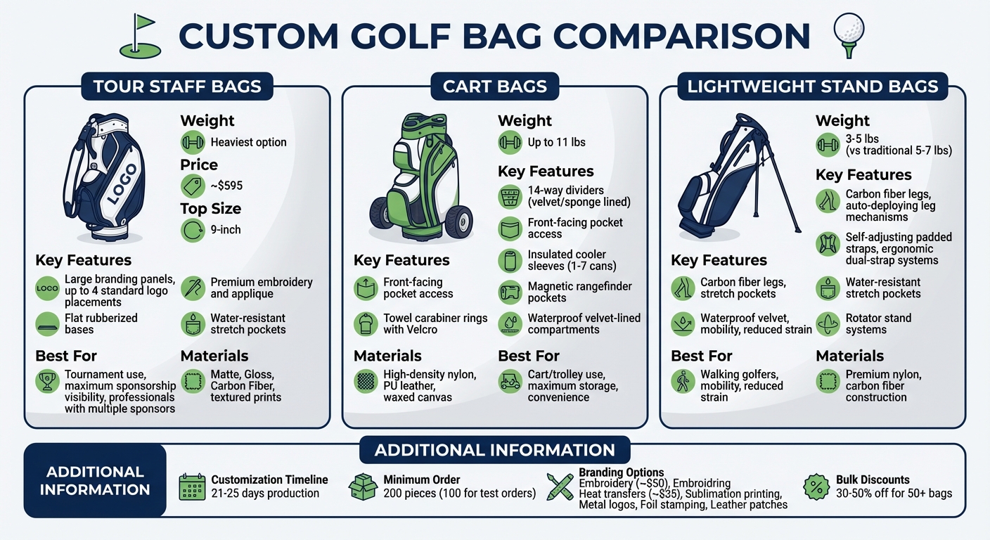 Custom Golf Bag Types Comparison: Features, Weight, and Best Use Cases