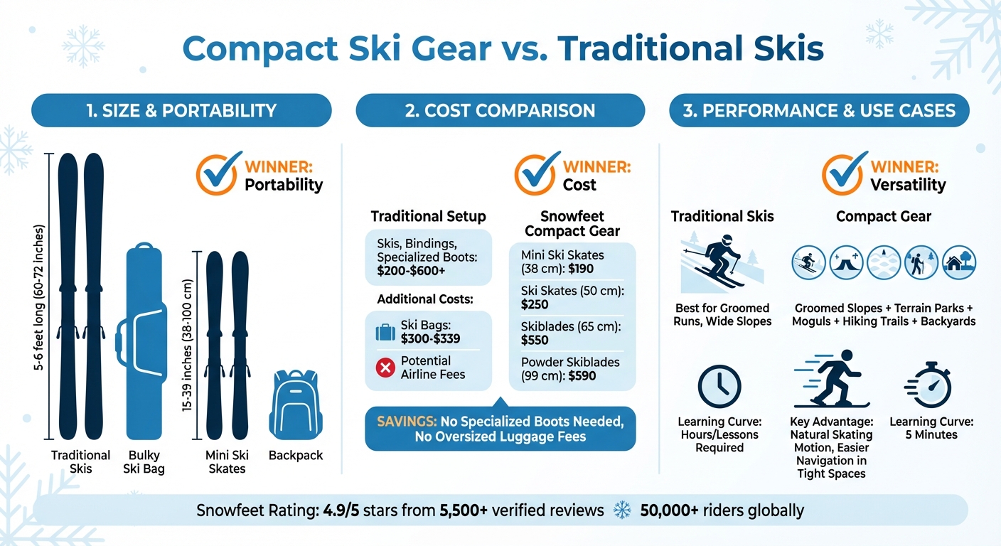 Kompaktit suksivarusteet vs. perinteiset sukset: koko-, hinta- ja suorituskykyvertailu