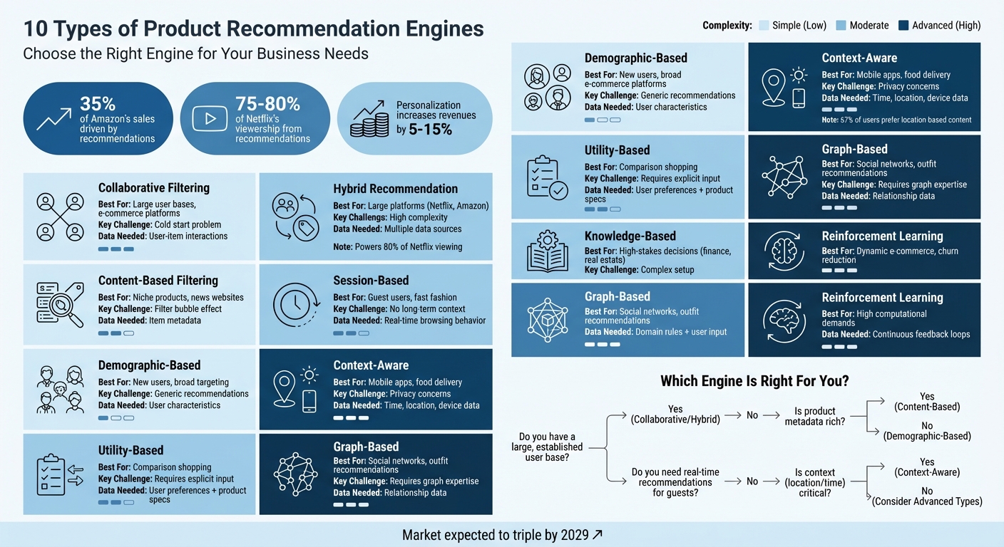 10 Types of Product Recommendation Engines: Quick Comparison Guide