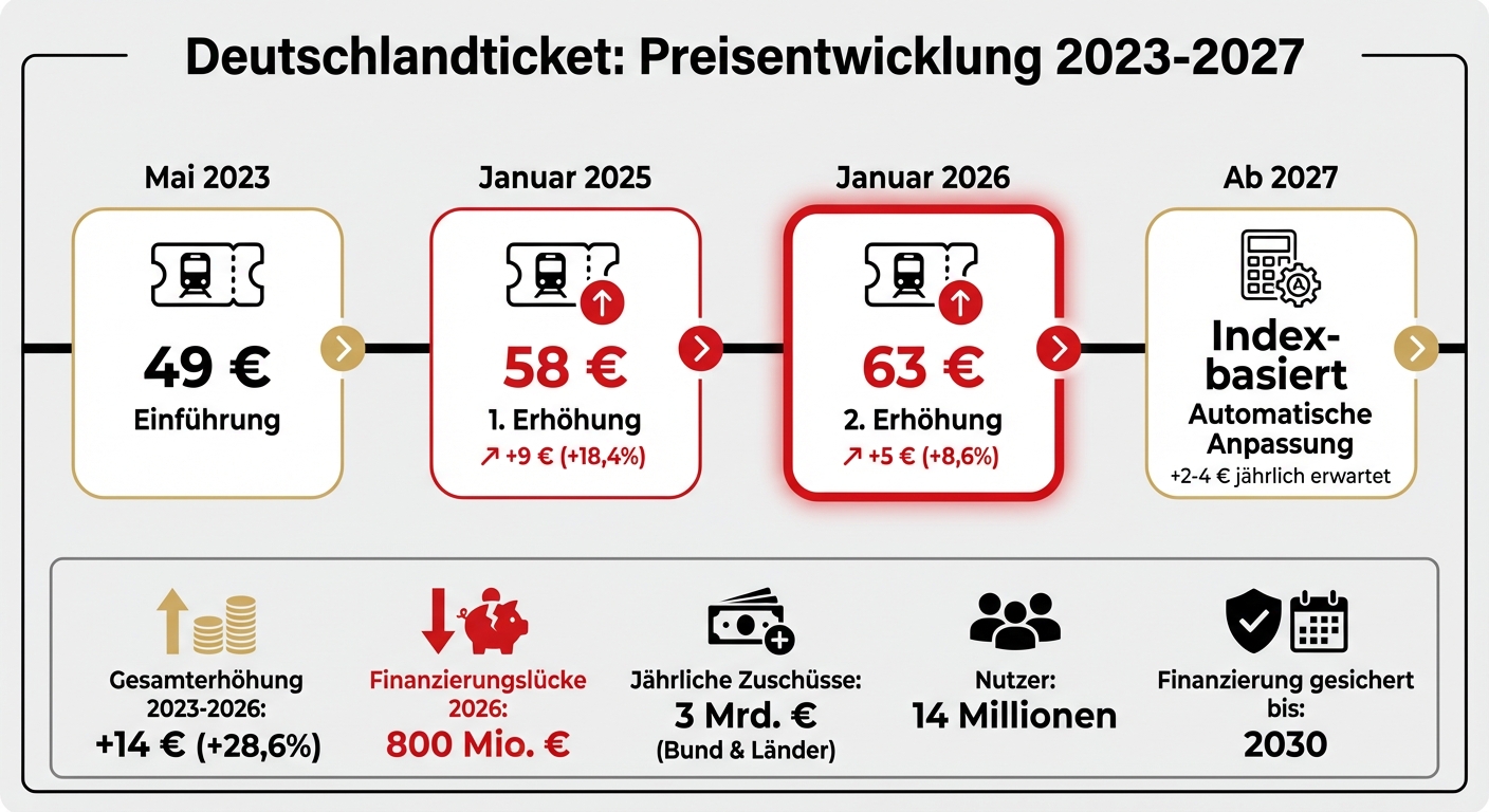 Deutschlandticket Preisentwicklung 2023-2027: Von 49€ auf 63€