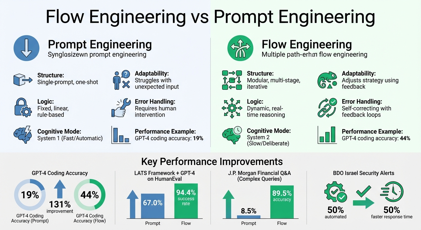 Flow Engineering vs Prompt Engineering: Key Differences and Performance Improvements