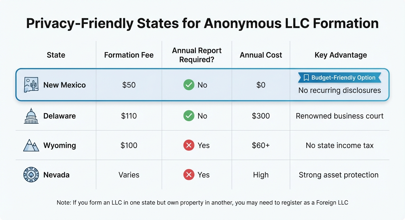 Privacy-Friendly States for Anonymous LLC Formation: Costs and Requirements Comparison