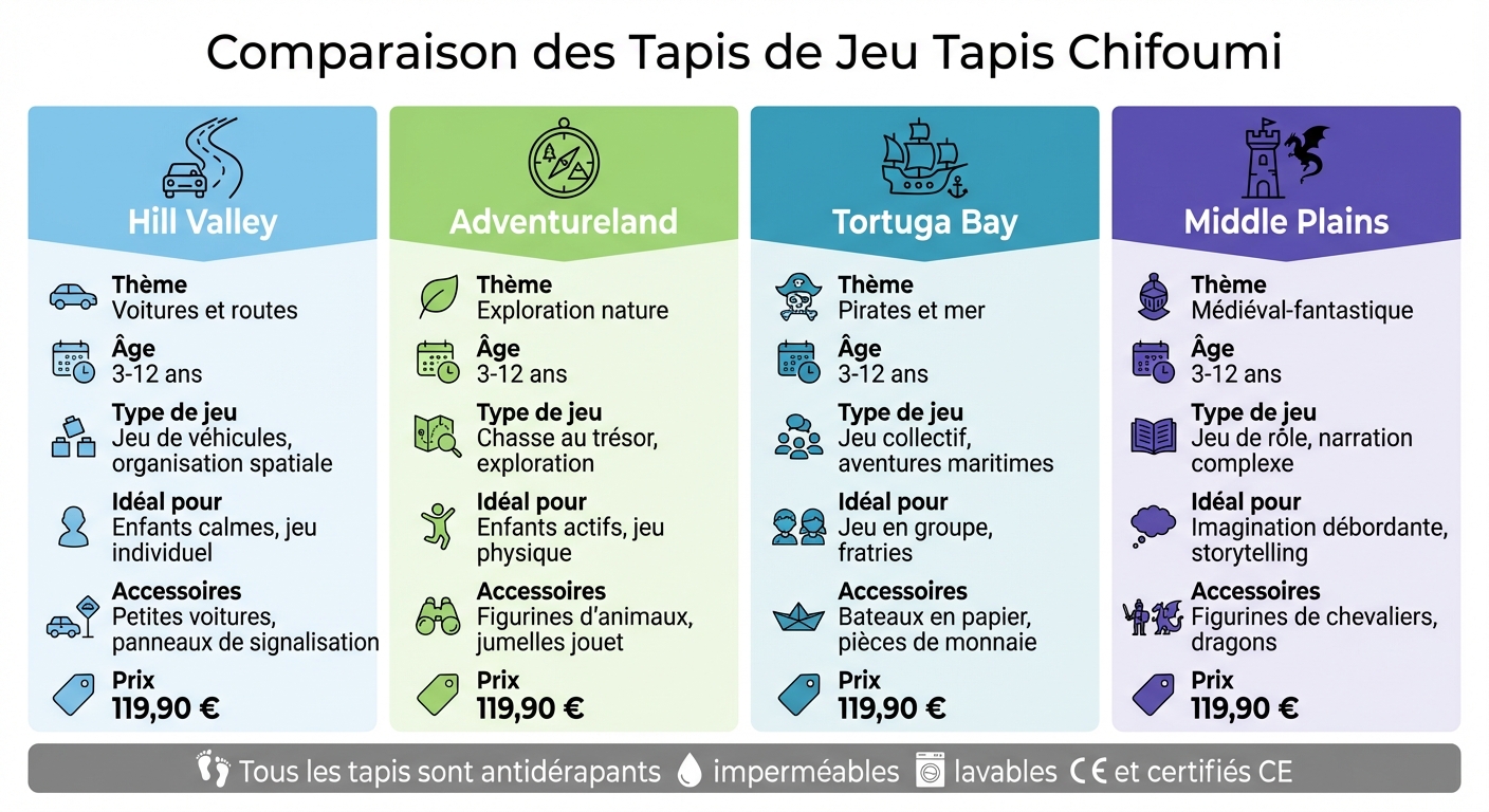 Comparaison des 4 tapis de jeu thématiques Tapis Chifoumi pour enfants