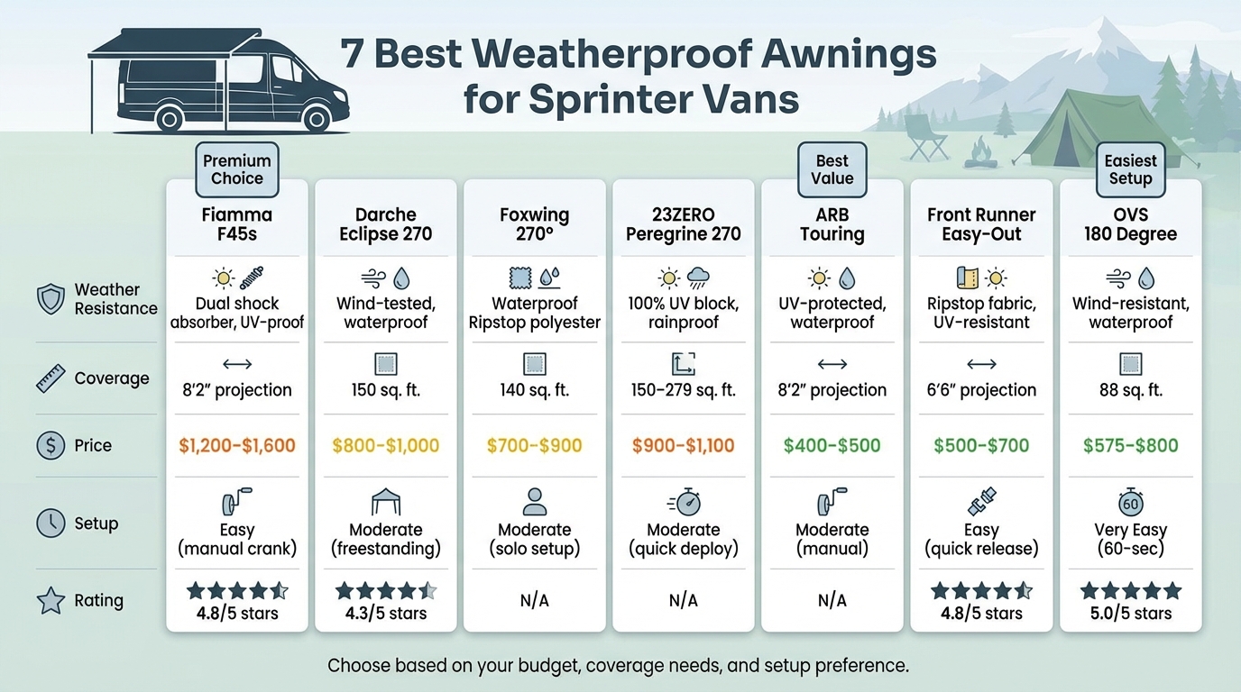 Weatherproof Awnings for Sprinter Vans: Features and Price Comparison