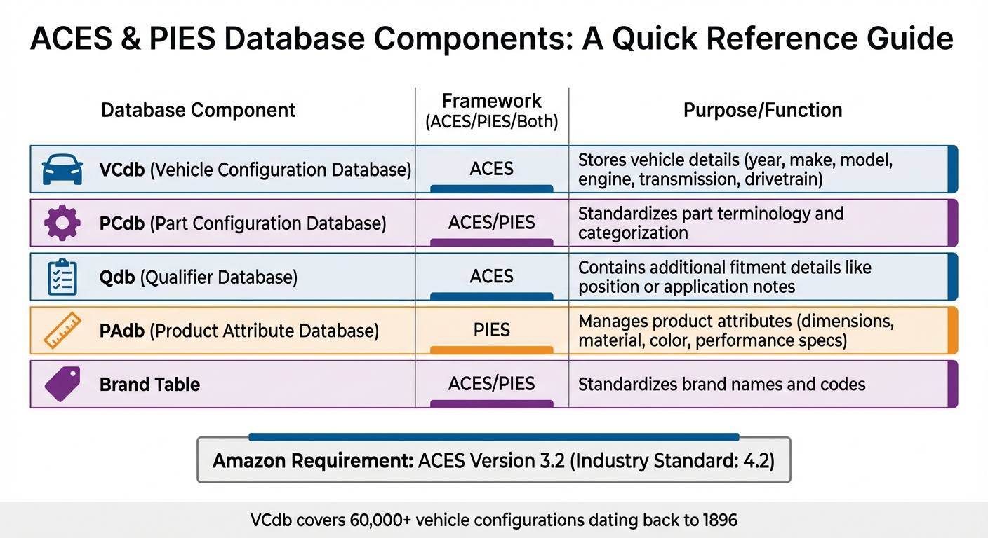 ACES and PIES Database Components for Amazon Automotive Fitment