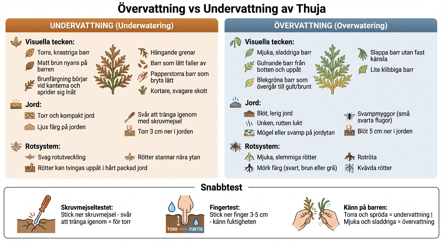 Skillnader mellan övervattning och undervattning av thuja