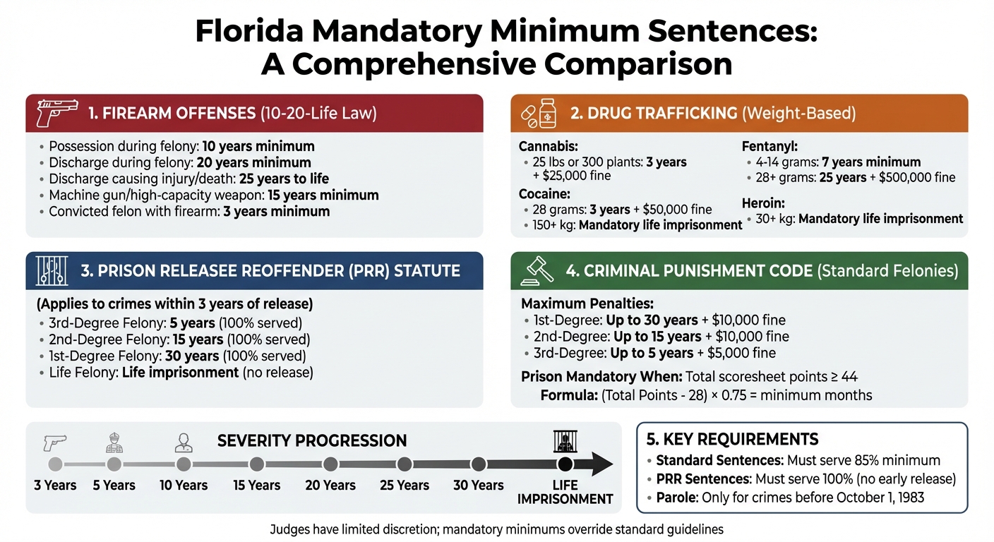 Florida Mandatory Minimum Sentences by Offense Type and Felony Degree