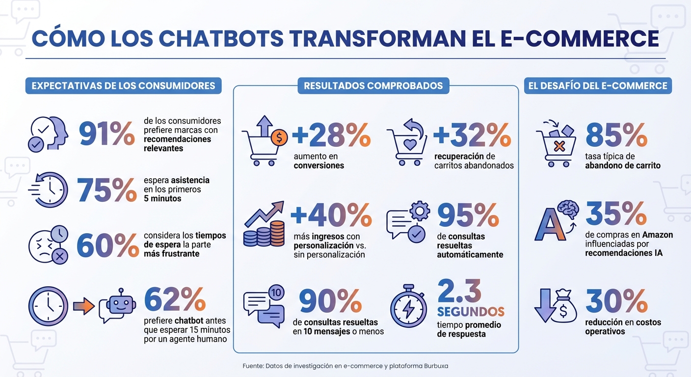 Estadísticas clave de chatbots en e-commerce: conversión, recuperación de carritos y personalización