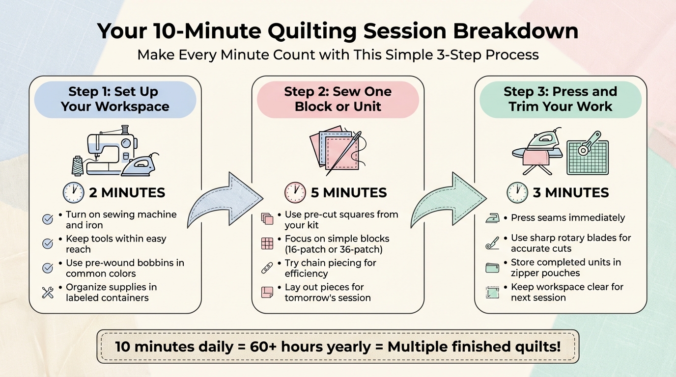 How to Structure a 10-Minute Quilting Session: 3-Step Process