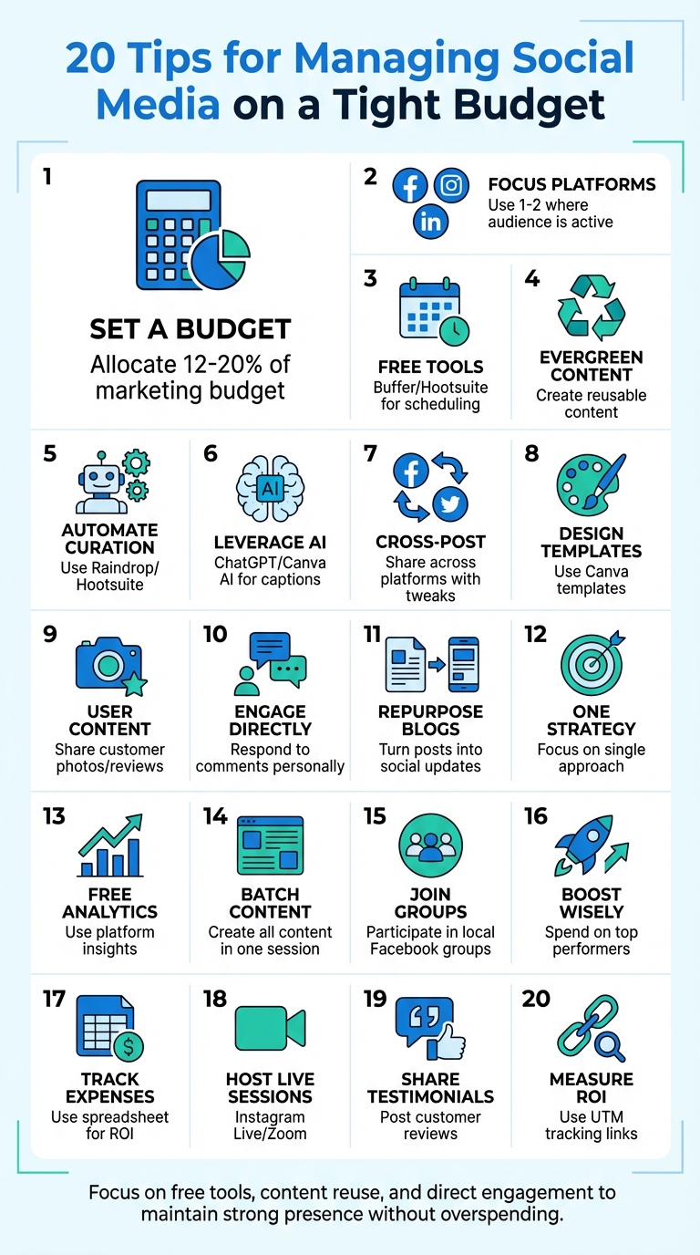 20 Budget-Friendly Social Media Management Tips Infographic
