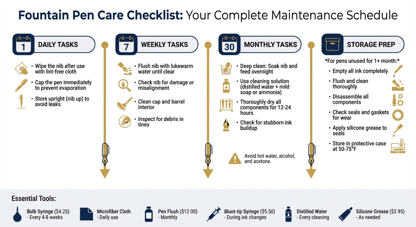 Fountain Pen Care Maintenance Schedule: Daily, Weekly, Monthly & Storage Tasks