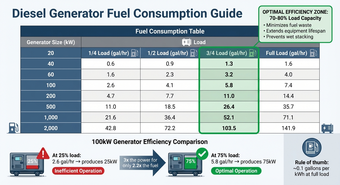 Diesel Generator Fuel Consumption by Load Level and Size