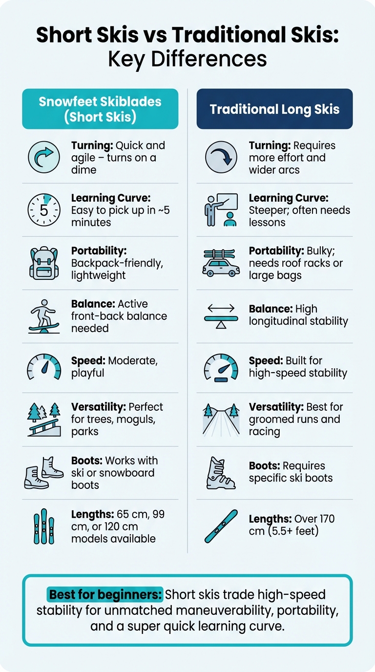 ショートスキーと伝統的なスキーの比較チャート