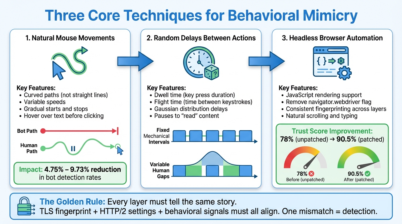 How Behavioral Mimicry Works: Three Key Techniques for Human-Like Web Crawling