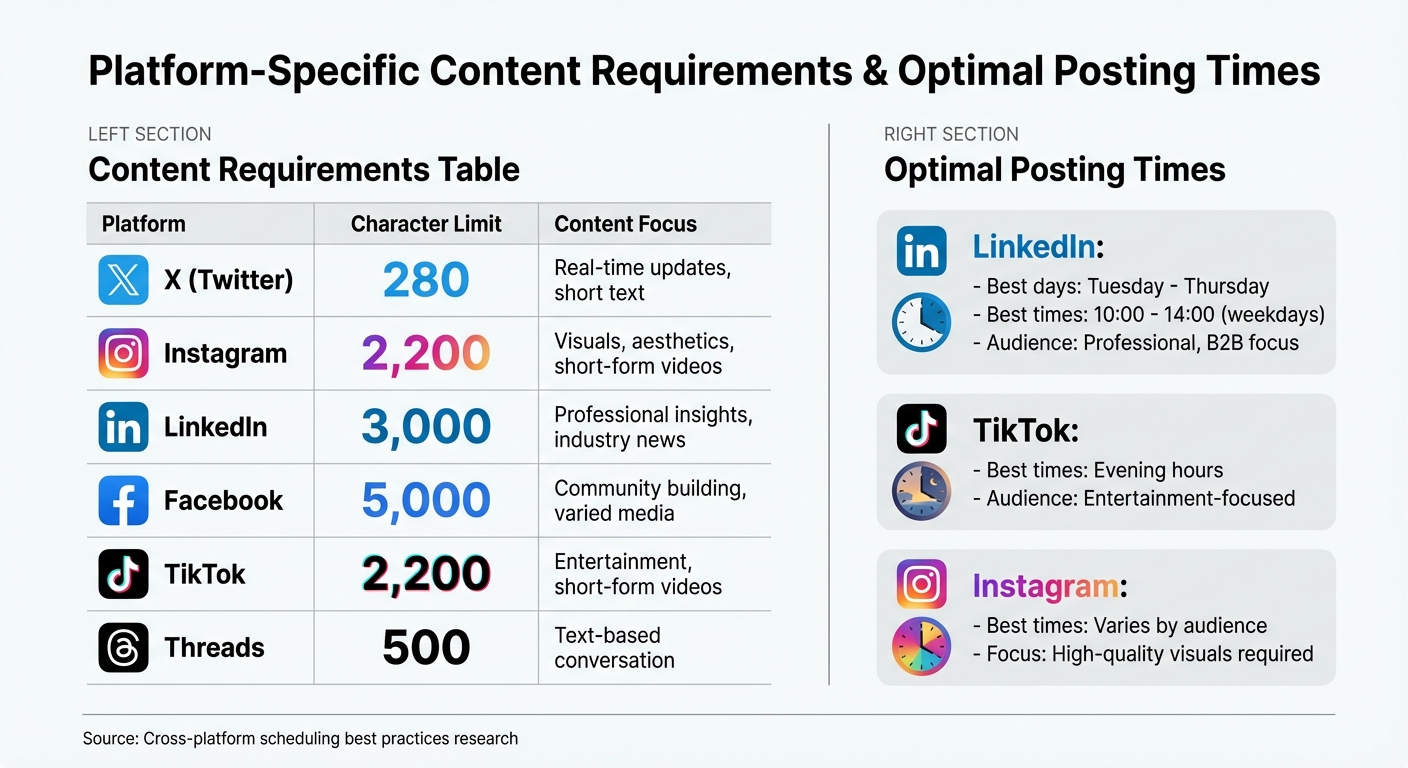 Social Media Platform Content Requirements and Optimal Posting Times