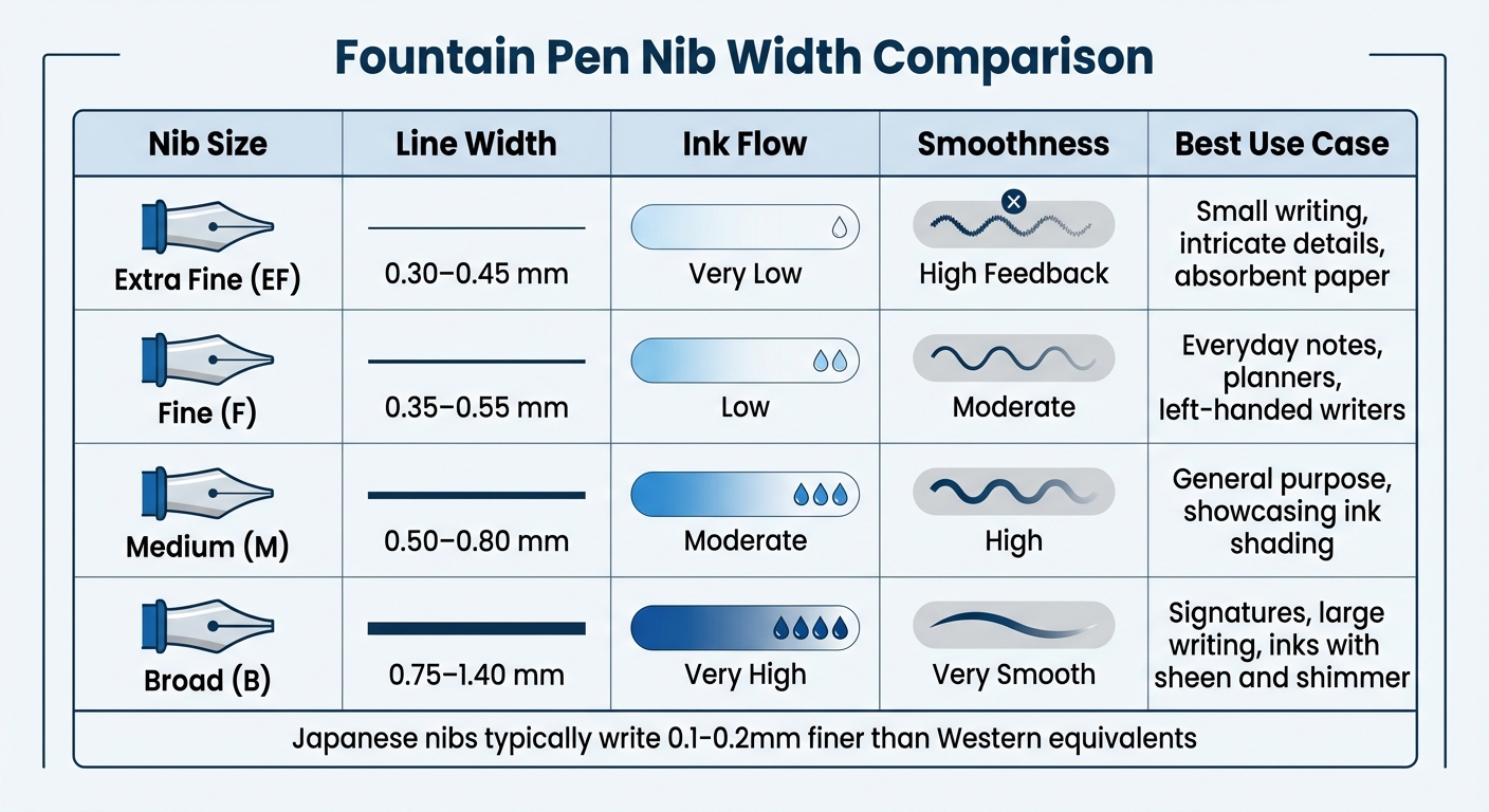 Fountain Pen Nib Width Comparison Chart: Line Width and Best Uses