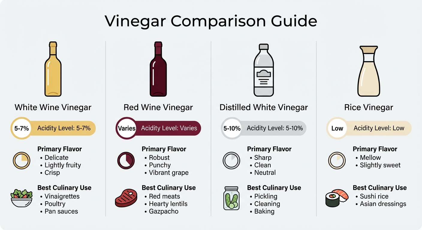 White Wine Vinegar vs Other Vinegars: Acidity Levels and Best Uses
