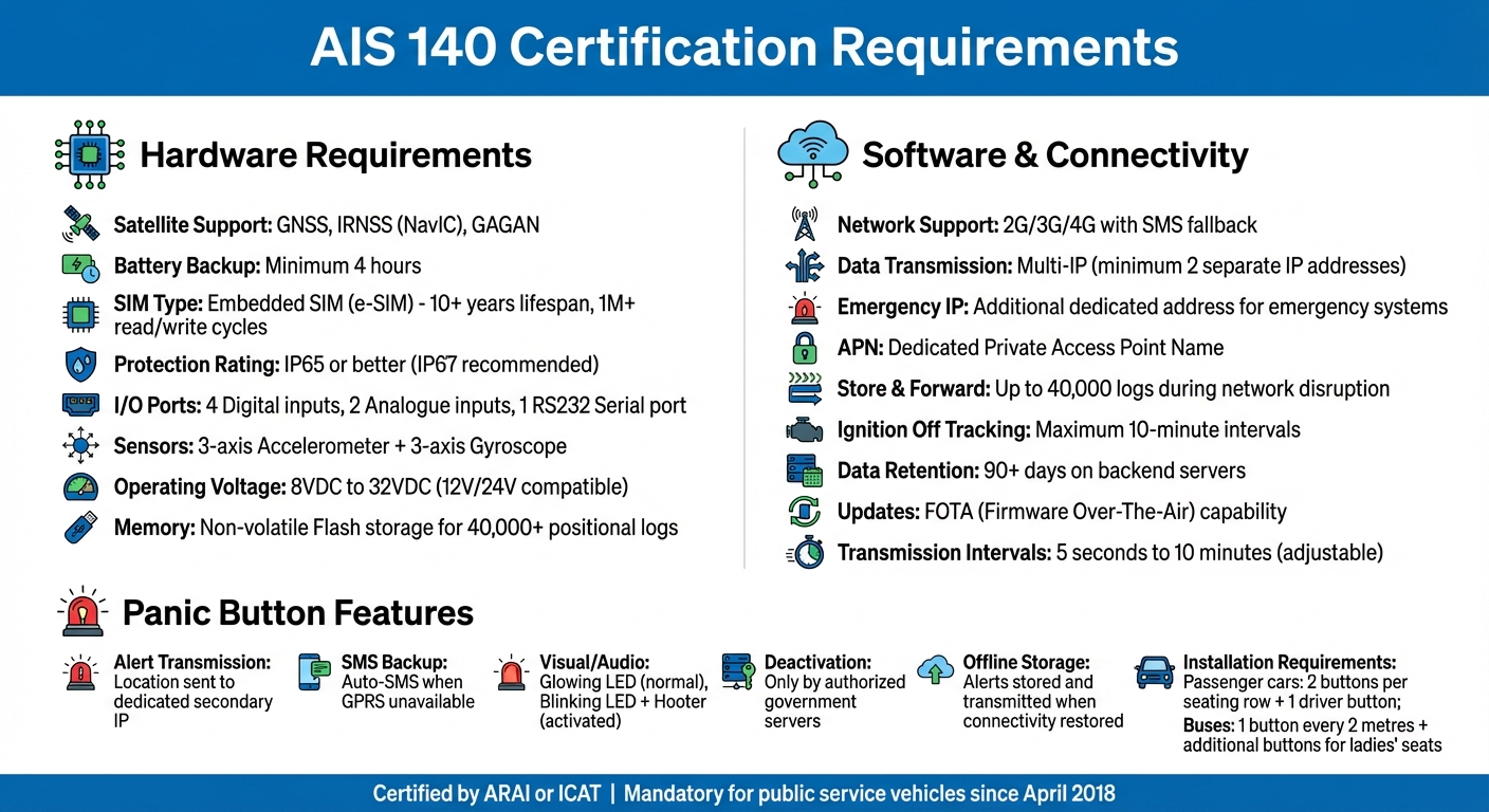AIS 140 Certification Hardware and Software Requirements for Fleet IoT Devices