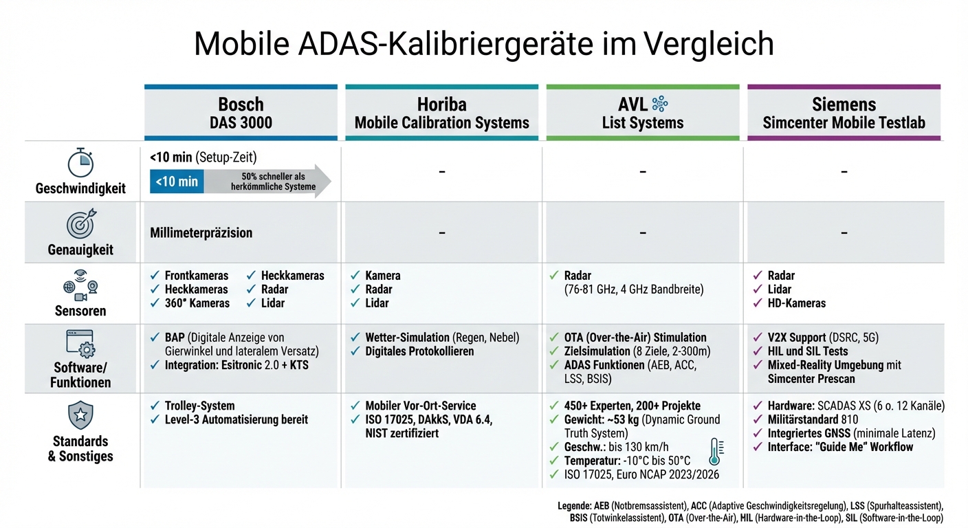 Mobile ADAS Calibration Systems Comparison: Features and Specifications