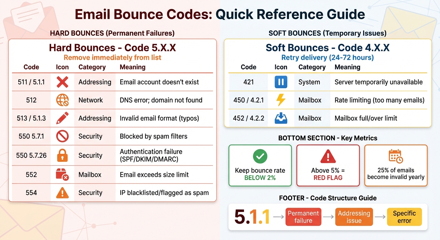 Email Bounce Codes Quick Reference Guide: Hard vs Soft Bounces