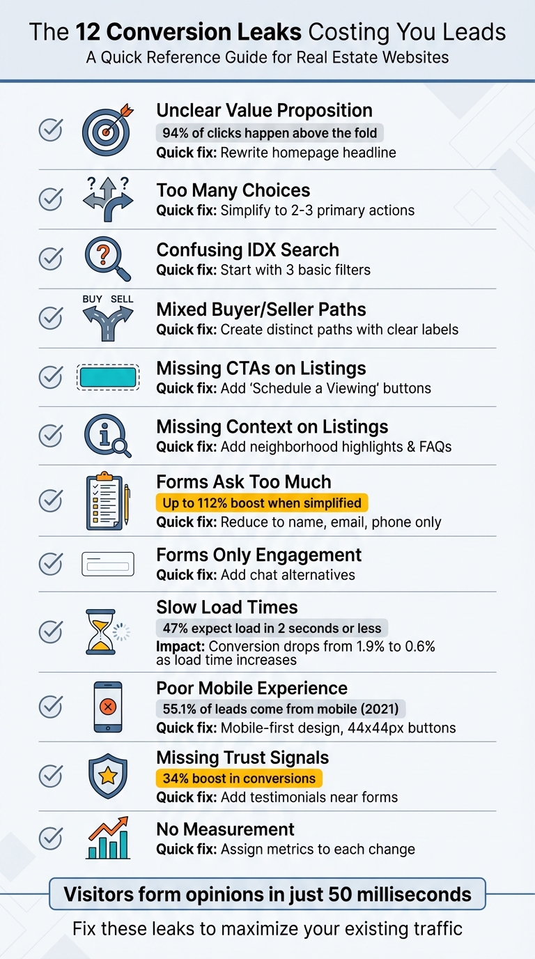 12 Real Estate Website Conversion Leaks That Cost You Leads