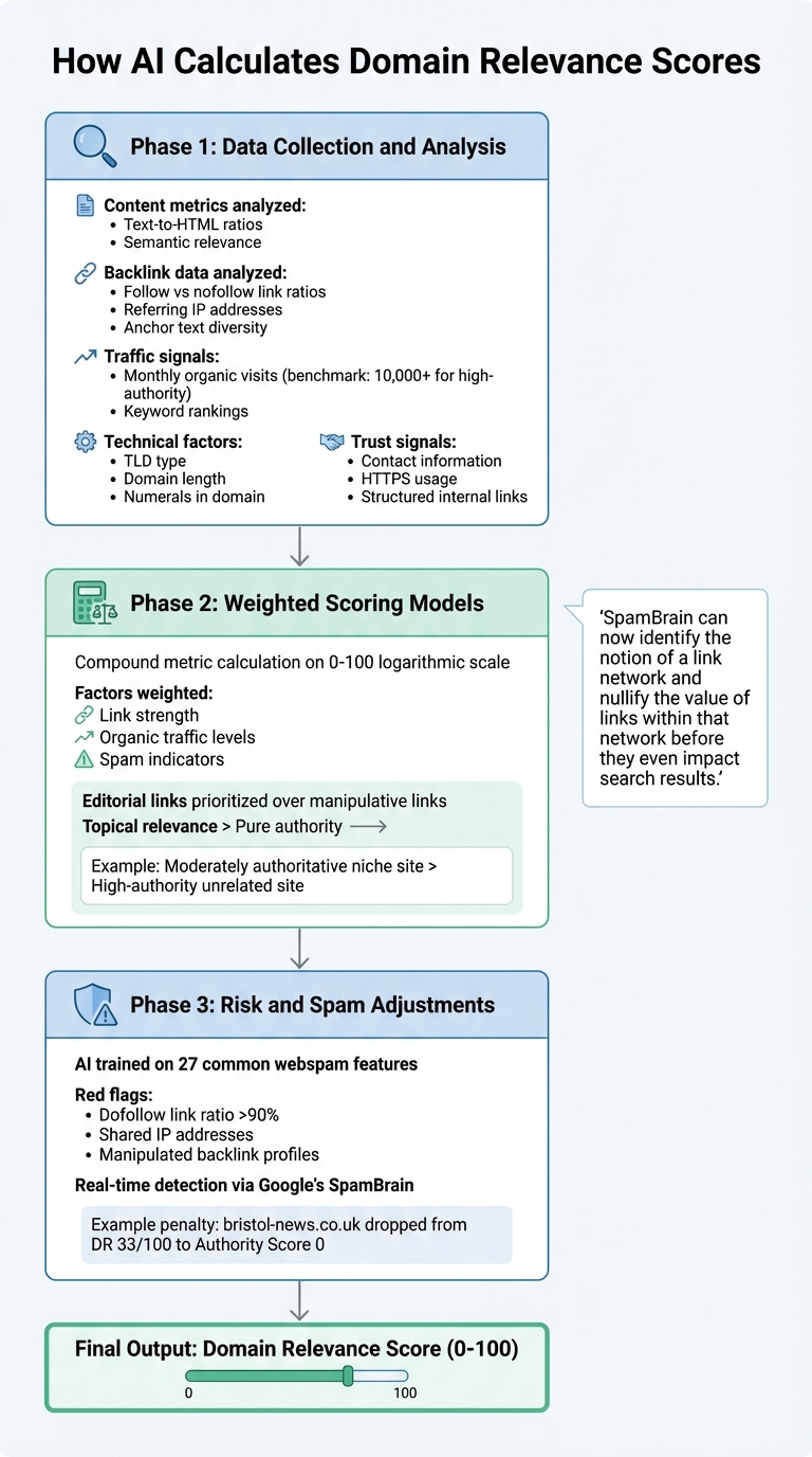 How AI Calculates Domain Relevance Scores for Backlinks in 3 Phases