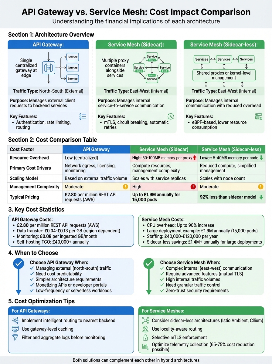 API Gateway vs Service Mesh Cost Comparison: Infrastructure, Scaling, and Management