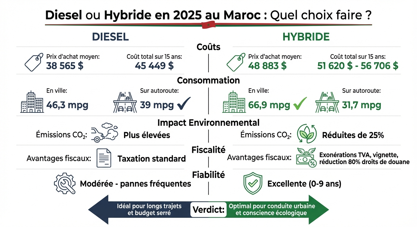 Comparaison diesel vs hybride au Maroc 2025 : coûts, consommation et performances