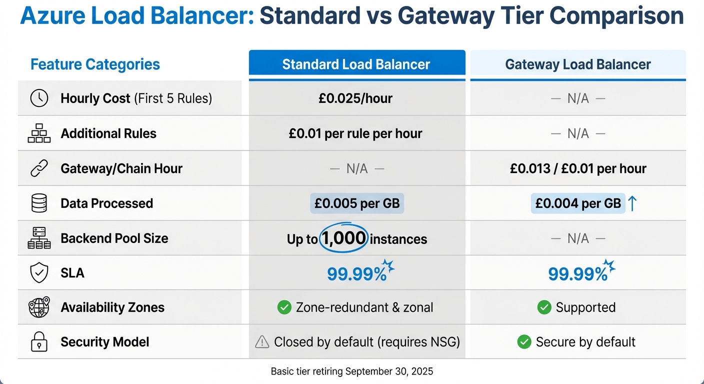 Azure Load Balancer Tier Comparison: Standard vs Gateway Pricing and Features