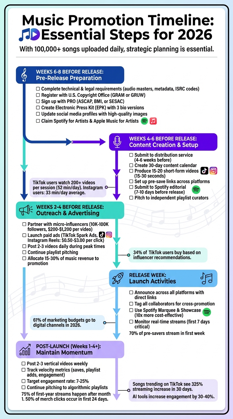 Music Promotion Timeline: 8-Week Pre-Release to Post-Launch Checklist