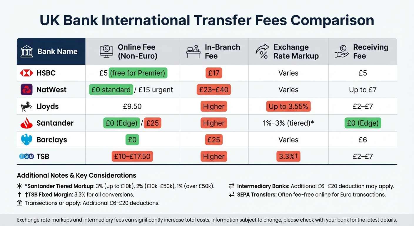 UK Bank International Transfer Fees Comparison Chart