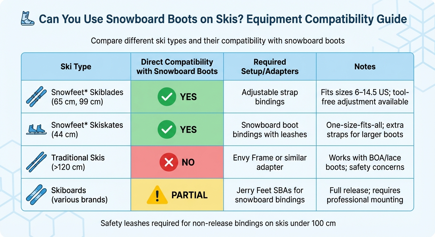 Buty snowboardowe na nartach: tabela porównawcza kompatybilności i wydajności