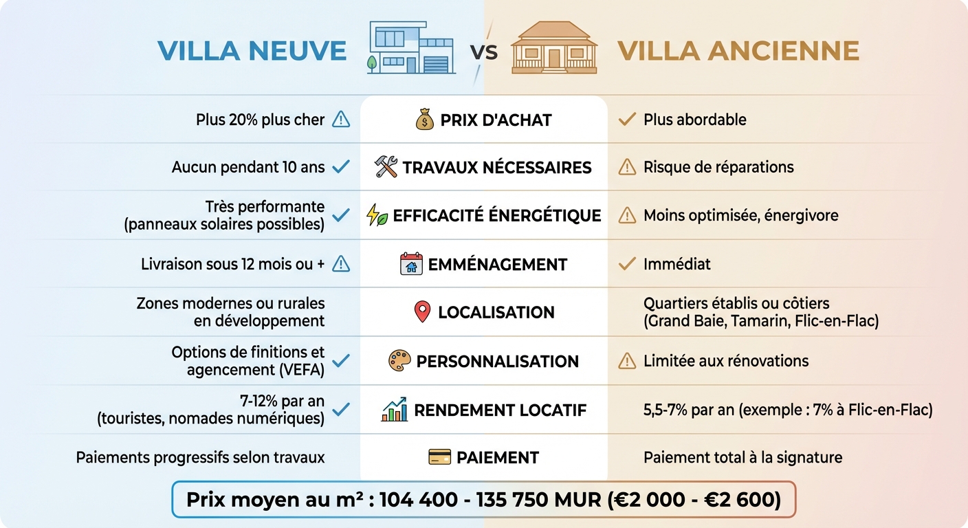 Comparaison villa neuve vs ancienne à Maurice : prix, entretien et localisation