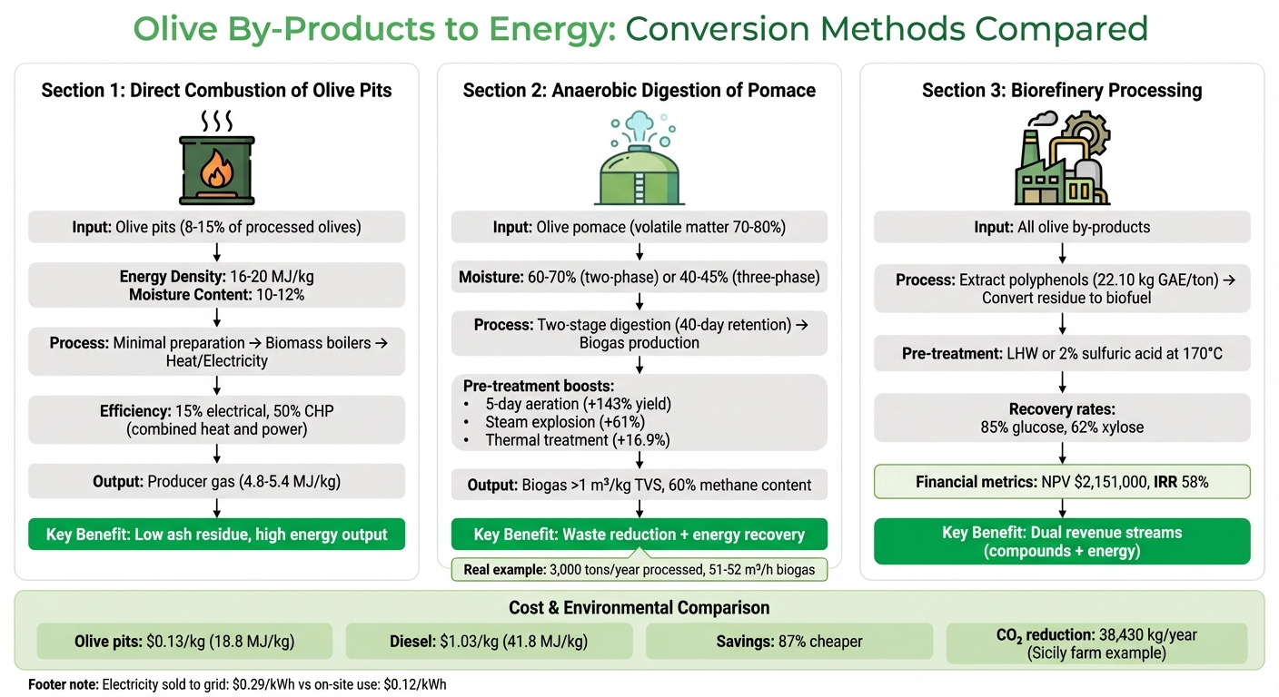 Olive By-Products Energy Conversion Methods and Efficiency Comparison