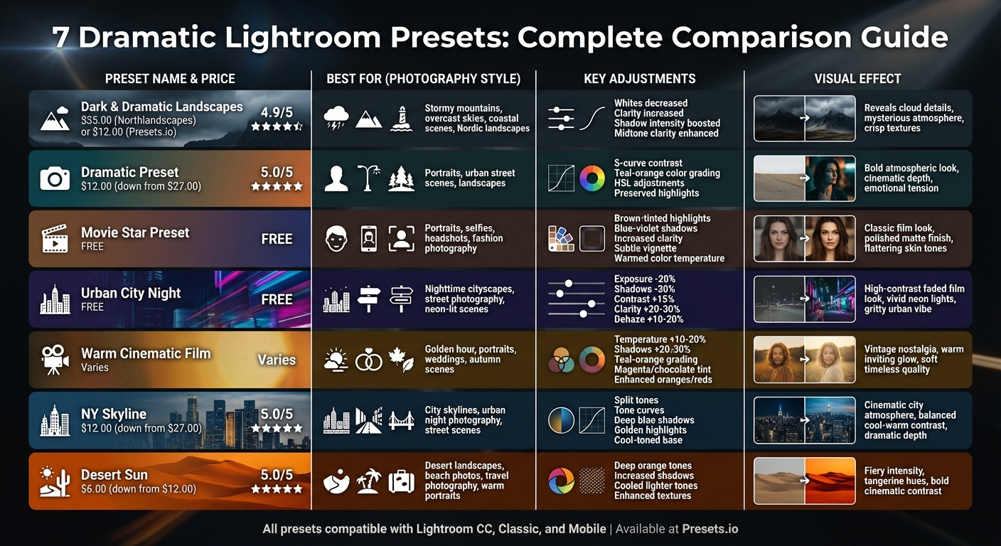 Lightroom Dramatic Presets Comparison: Effects and Best Use Cases