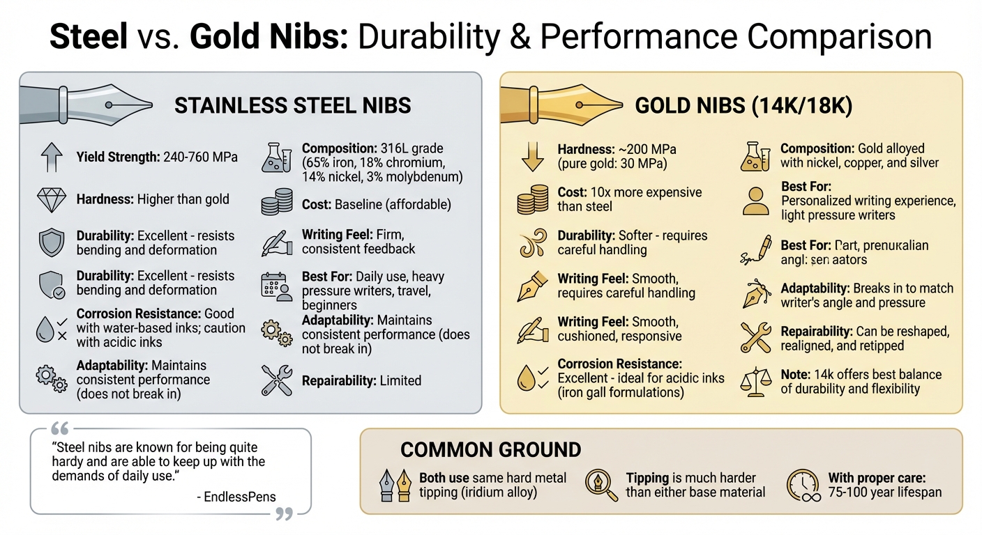 Fountain Pen Nib Materials Comparison: Steel vs Gold Durability and Performance