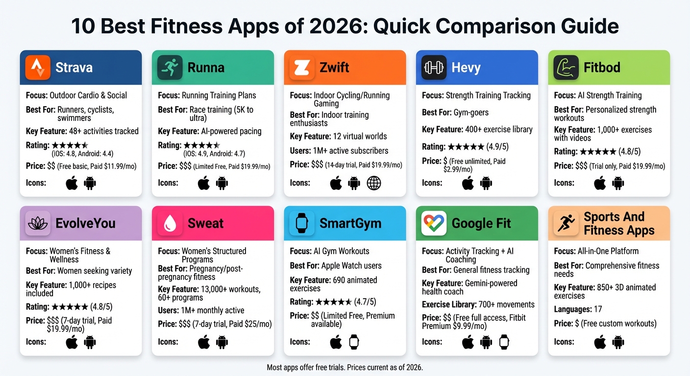 Best Fitness Apps 2026: Features, Pricing & Compatibility Comparison