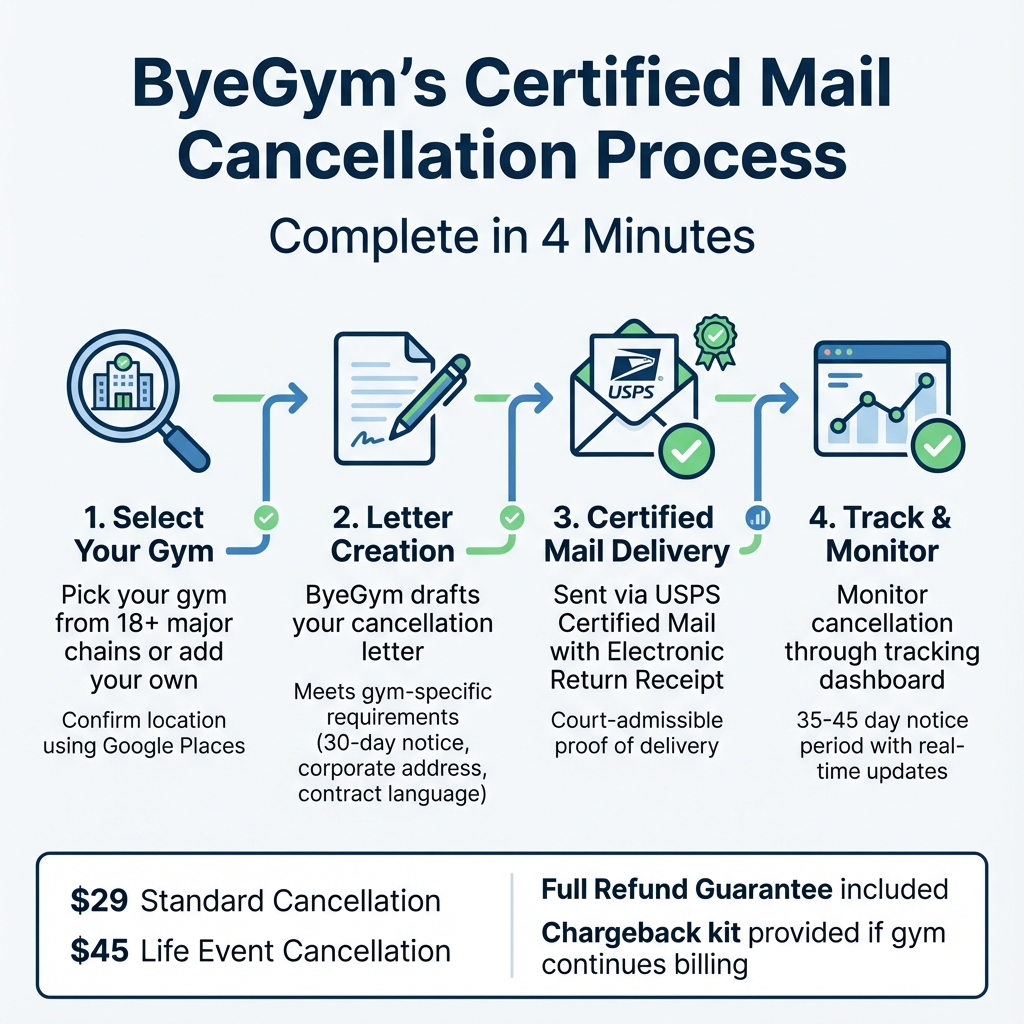How ByeGym Cancels Your Gym Membership Using Certified Mail in 4 Steps